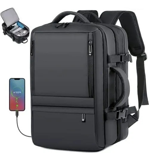 Mochila Expandible USB Antirrobo Impermeable Múltiple Compartimentos