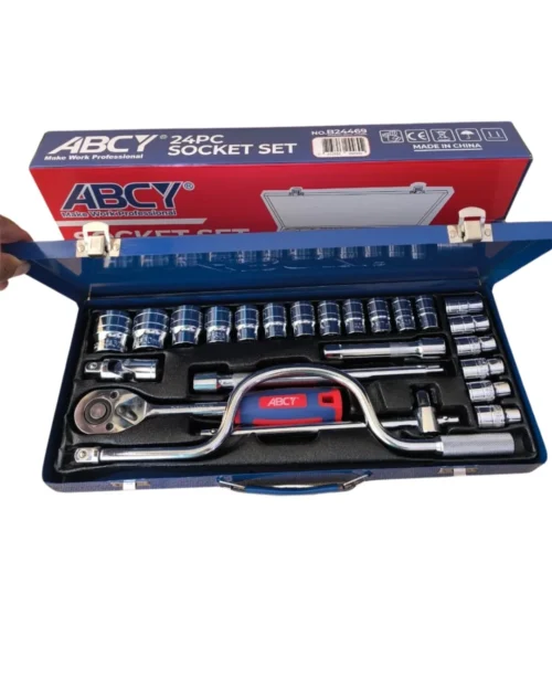 Juego de Dados 24 Piezas ABYC 1/2" - Kit Completo de Vasos con Matraca y Accesorios en Maletín Metal