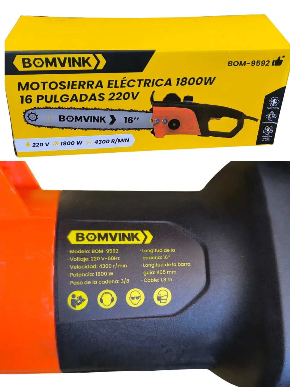 Motosierra Electrica BOMVINK 1800W – 16" - Imagen 2